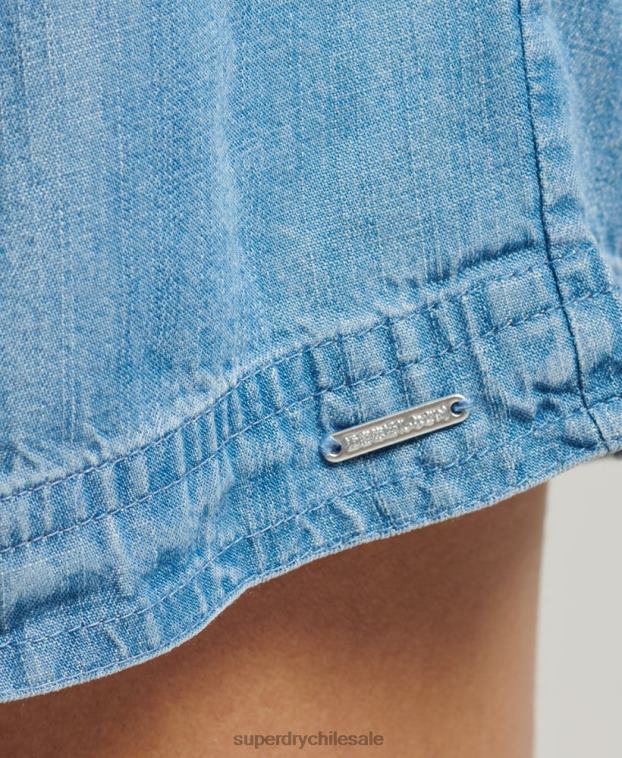 mujer Superdry azul claro shorts estilo bolsa de papel del desierto 2R68Z3151