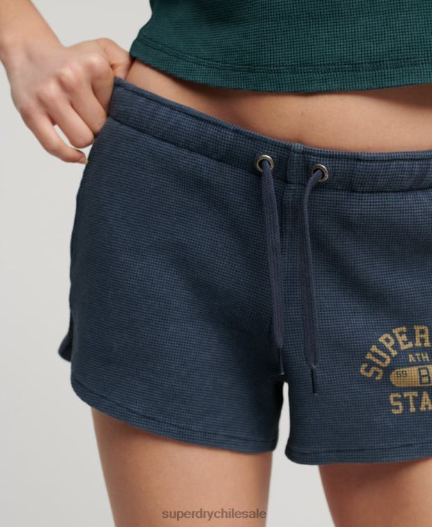 mujer Superdry azul pantalones cortos atléticos esenciales de gofres 2R68Z2048