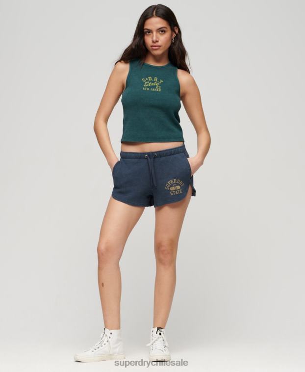 mujer Superdry azul pantalones cortos atléticos esenciales de gofres 2R68Z2048