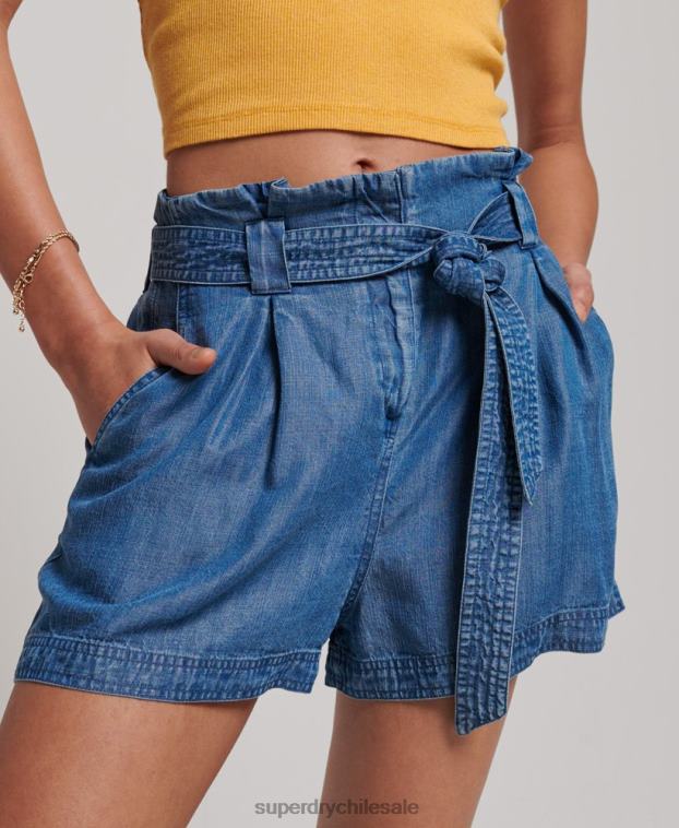 mujer Superdry azul pantalones cortos de bolsa de papel 2R68Z3139