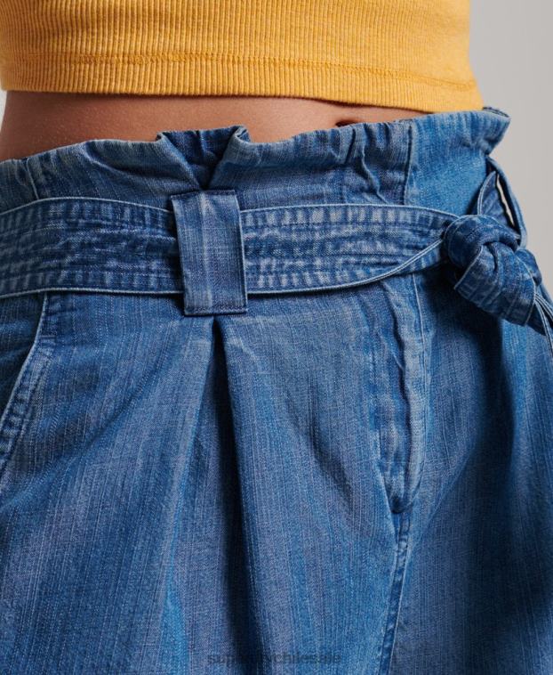mujer Superdry azul pantalones cortos de bolsa de papel 2R68Z3139