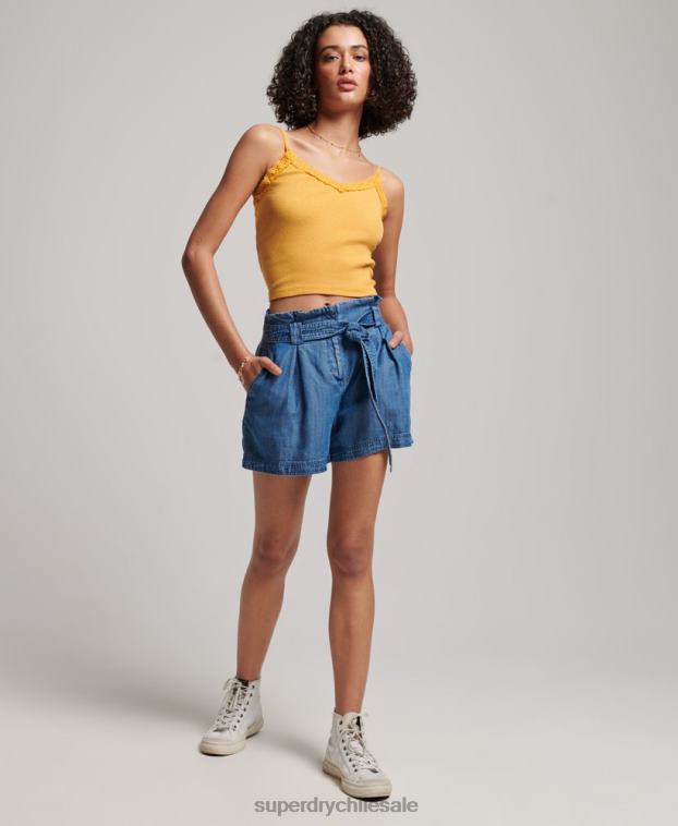 mujer Superdry azul pantalones cortos de bolsa de papel 2R68Z3139