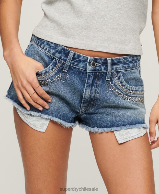 mujer Superdry azul shorts de mezclilla con detalles de strass 2R68Z2090