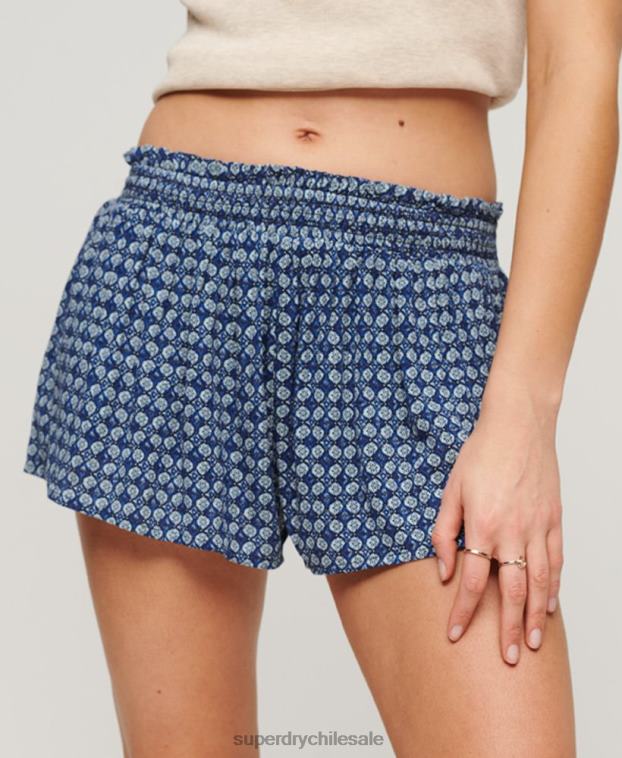 mujer Superdry azul shorts de playa fruncidos 2R68Z2056