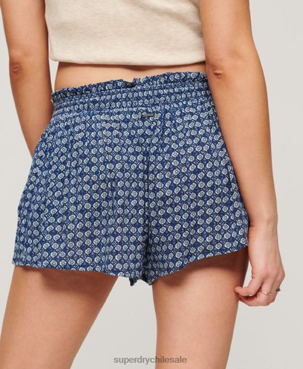 mujer Superdry azul shorts de playa fruncidos 2R68Z2056
