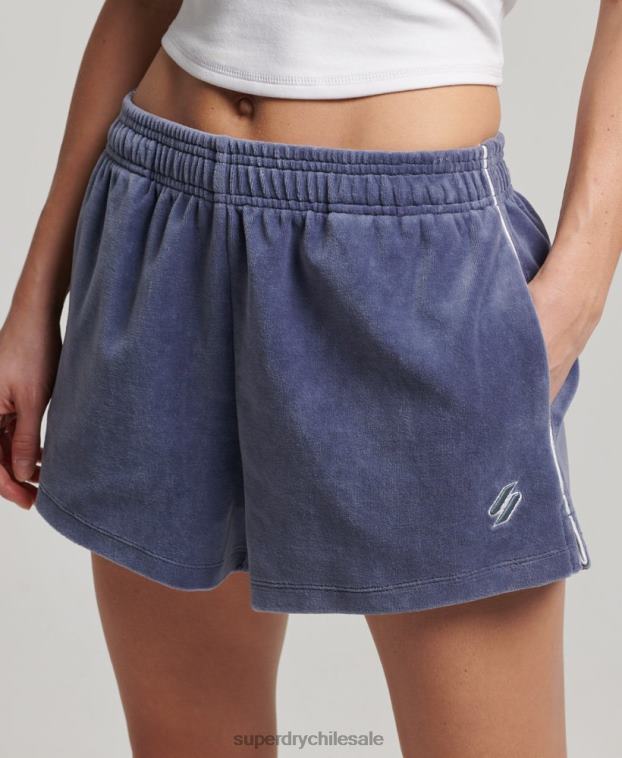 mujer Superdry azul shorts de terciopelo con logo 2R68Z3145