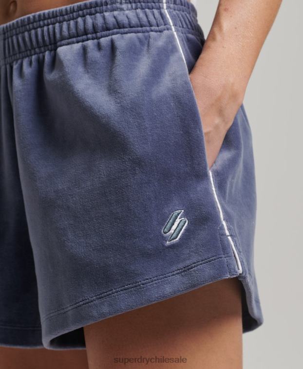 mujer Superdry azul shorts de terciopelo con logo 2R68Z3145