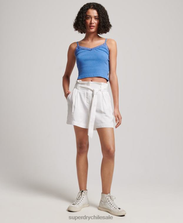 mujer Superdry blanco pantalones cortos de bolsa de papel 2R68Z3168