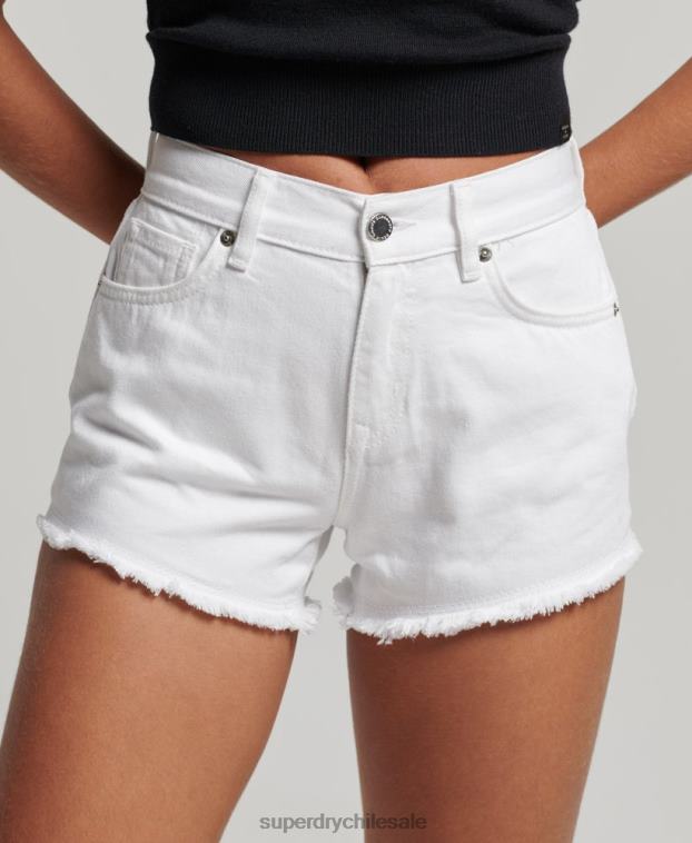 mujer Superdry blanco shorts de mezclilla de tiro alto 2R68Z2024