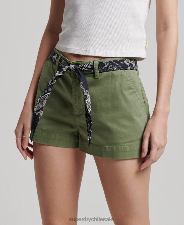 mujer Superdry caqui pantalones cortos chinos calientes 2R68Z2072
