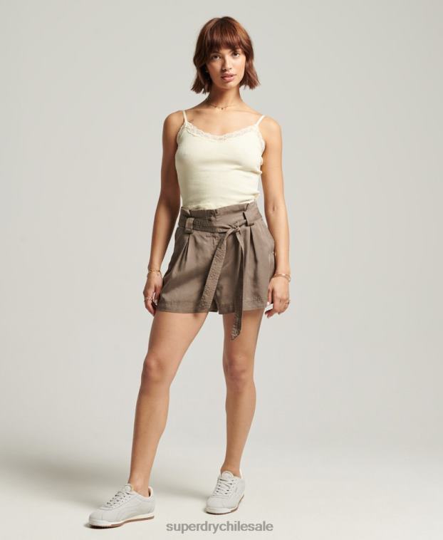 mujer Superdry caqui shorts estilo bolsa de papel del desierto 2R68Z3091