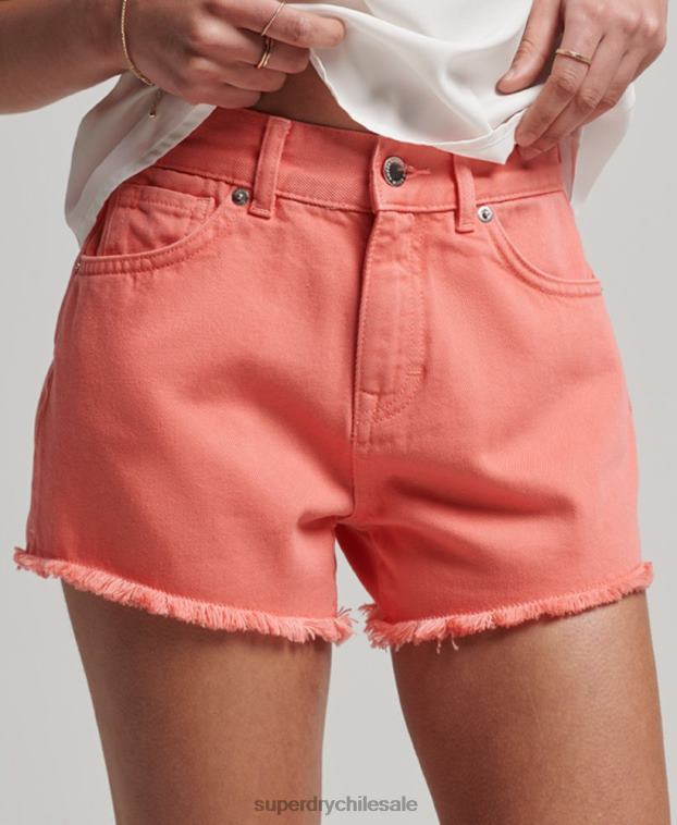 mujer Superdry coral shorts de mezclilla de tiro alto 2R68Z3104