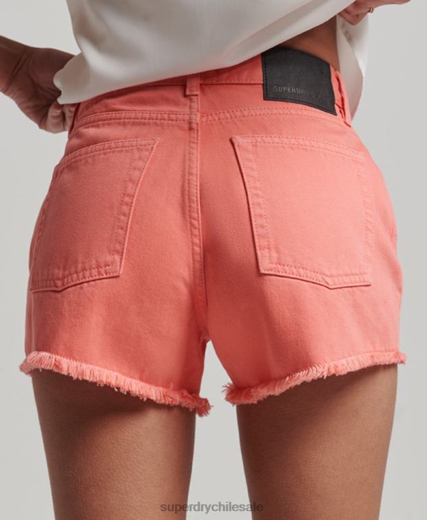 mujer Superdry coral shorts de mezclilla de tiro alto 2R68Z3104