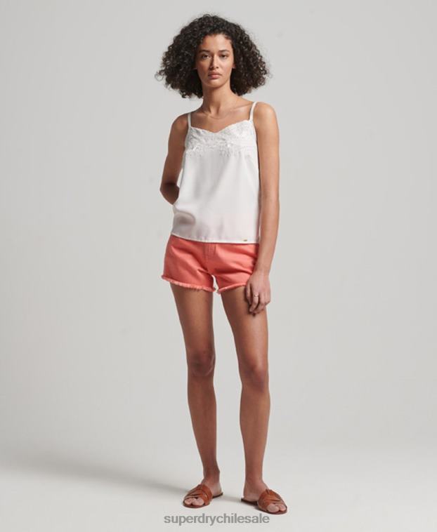 mujer Superdry coral shorts de mezclilla de tiro alto 2R68Z3104