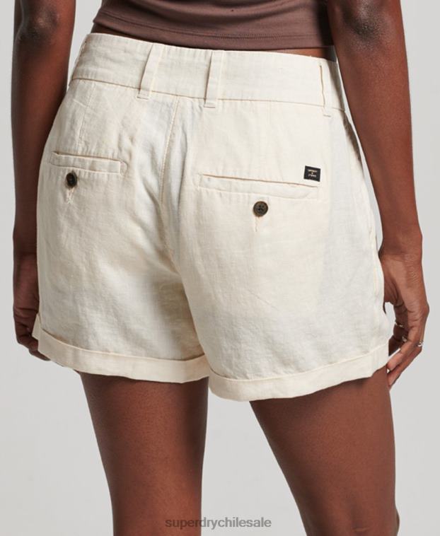 mujer Superdry crema shorts de lino sobreteñidos 2R68Z2070