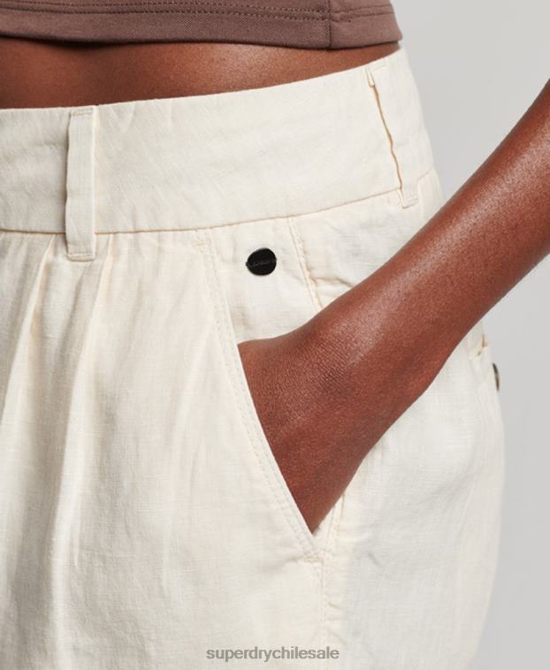 mujer Superdry crema shorts de lino sobreteñidos 2R68Z2070