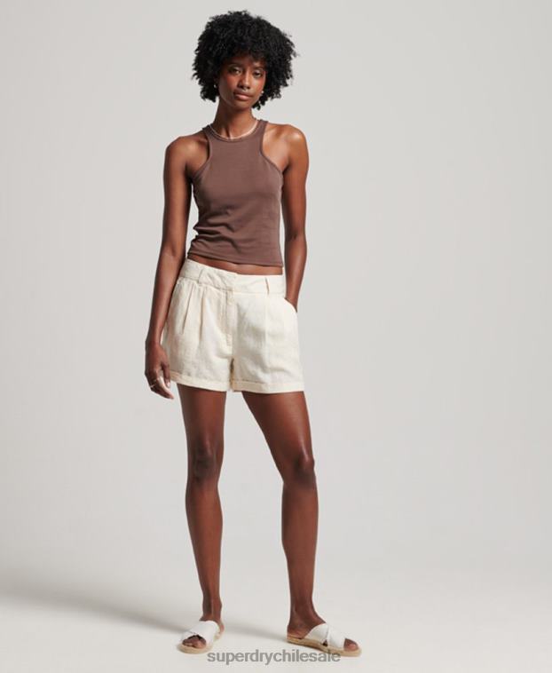 mujer Superdry crema shorts de lino sobreteñidos 2R68Z2070
