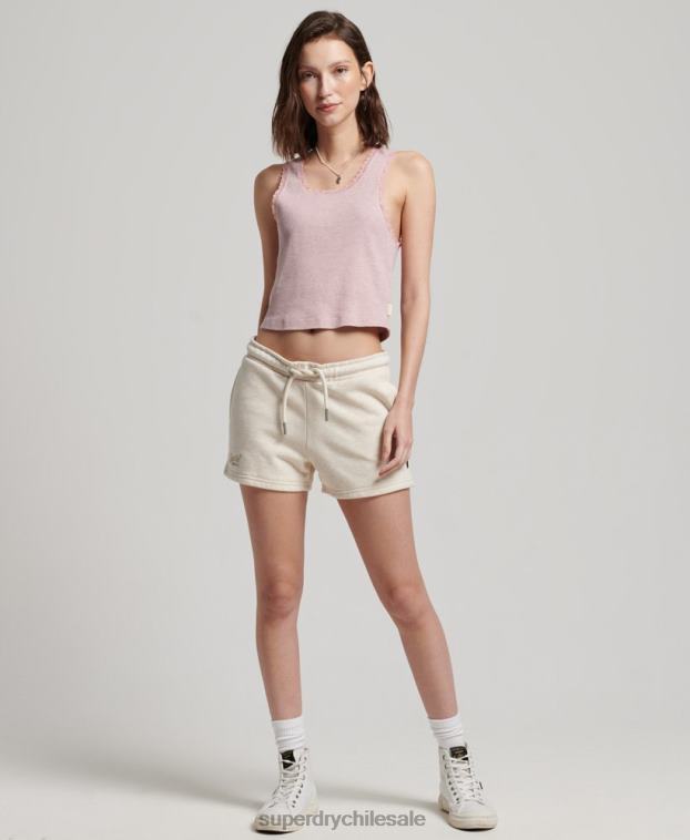mujer Superdry crema shorts de punto con logo vintage bordado 2R68Z2181