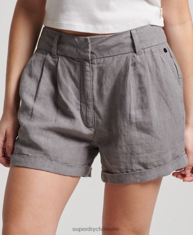 mujer Superdry gris shorts de lino sobreteñidos 2R68Z2156