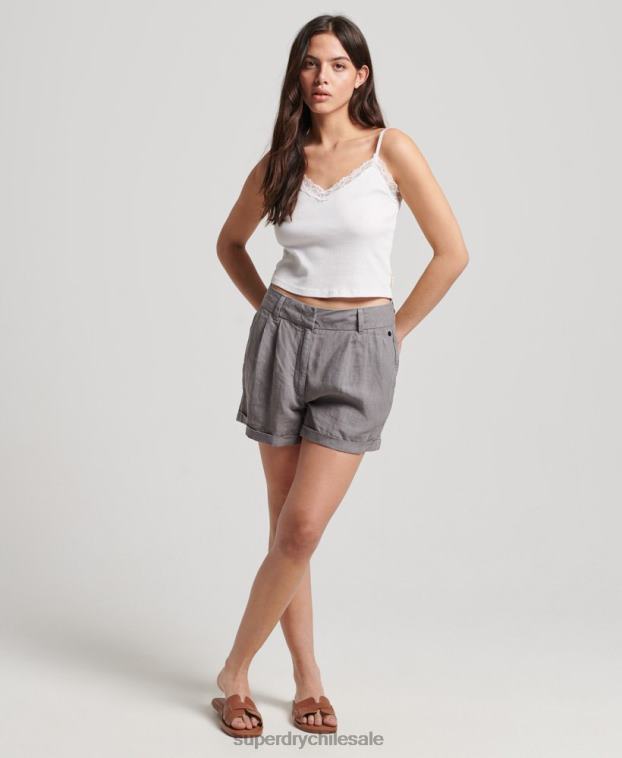 mujer Superdry gris shorts de lino sobreteñidos 2R68Z2156