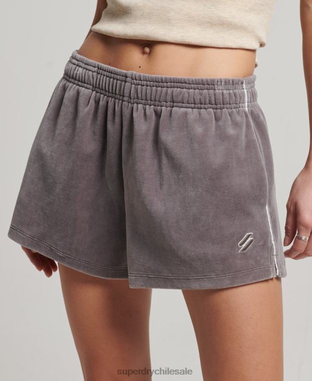 mujer Superdry gris shorts de terciopelo con logo 2R68Z3146