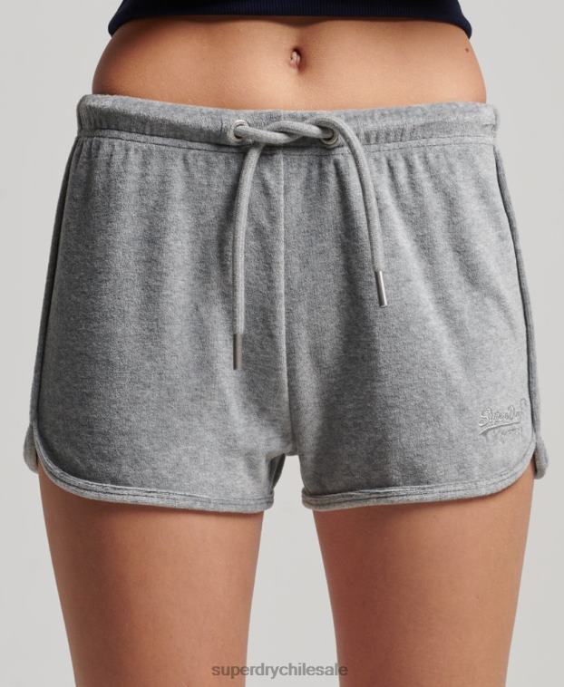 mujer Superdry gris shorts deportivos de terciopelo con logo vintage 2R68Z2148