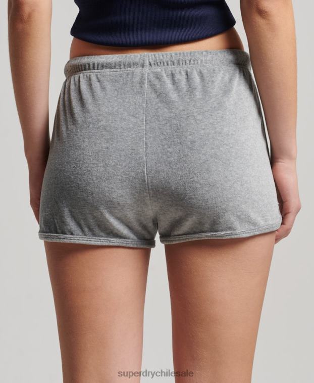 mujer Superdry gris shorts deportivos de terciopelo con logo vintage 2R68Z2148