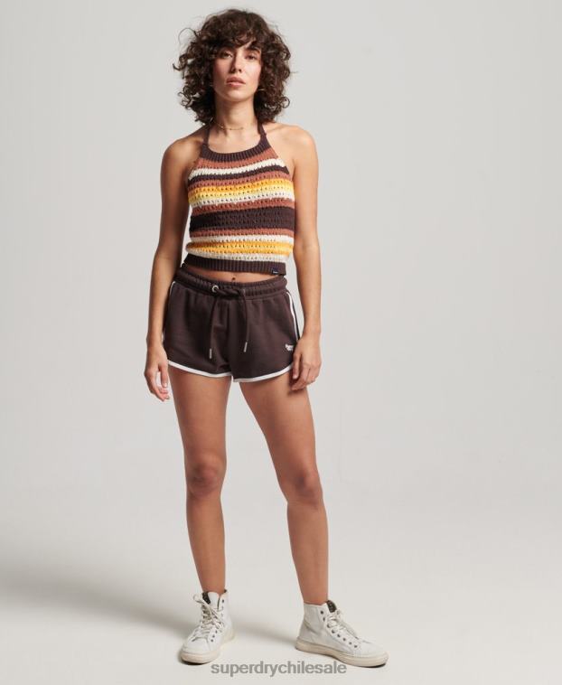 mujer Superdry marrón shorts de corredor de jersey vintage 2R68Z3111