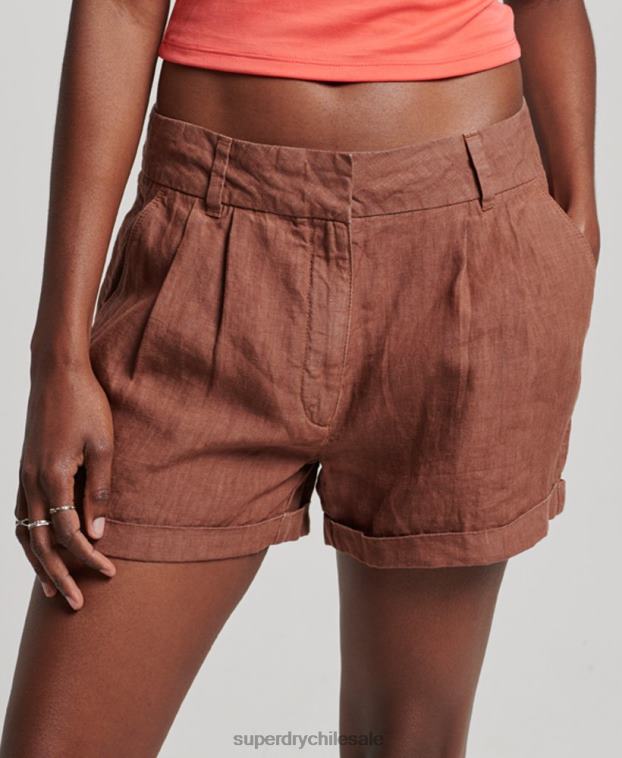 mujer Superdry marrón shorts de lino sobreteñidos 2R68Z2237