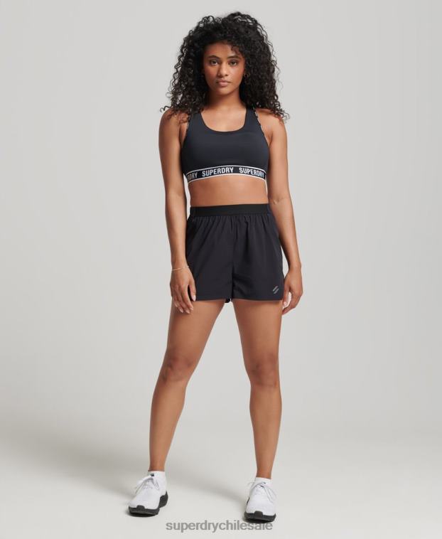 mujer Superdry negro correr pantalones cortos de concha 2R68Z6329