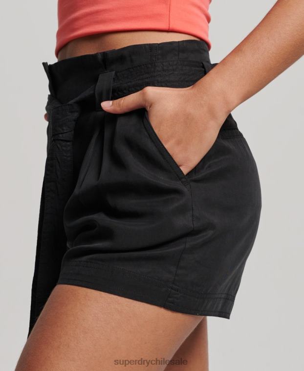 mujer Superdry negro pantalones cortos de bolsa de papel 2R68Z3164