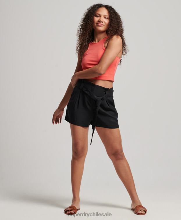 mujer Superdry negro pantalones cortos de bolsa de papel 2R68Z3164