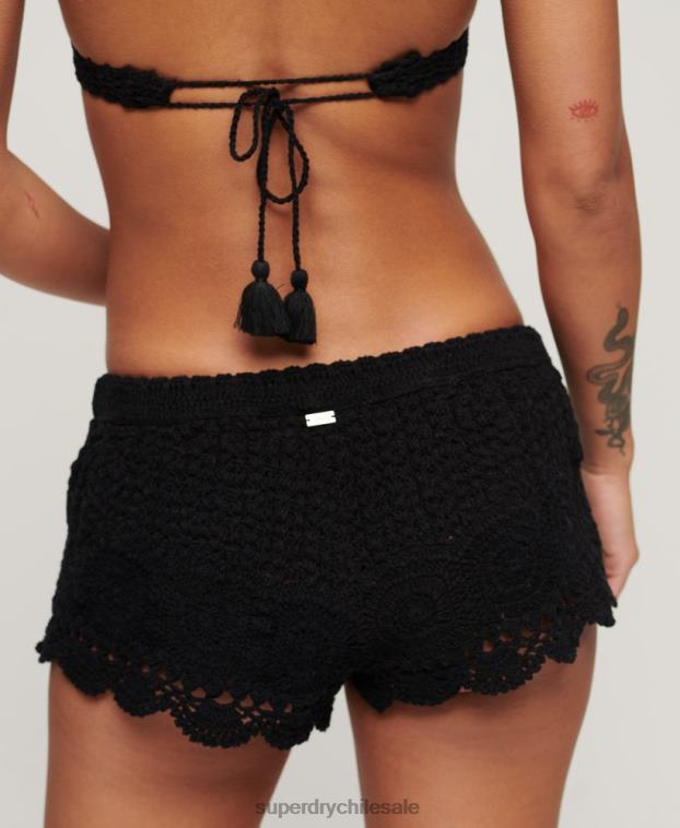 mujer Superdry negro pantalones cortos de ganchillo 2R68Z2081