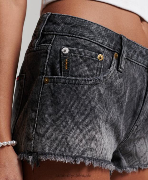 mujer Superdry negro pantalones cortos de mezclilla 2R68Z3096