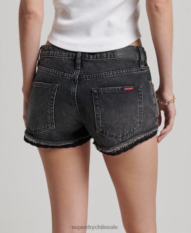 mujer Superdry negro pantalones cortos de mezclilla 2R68Z3102
