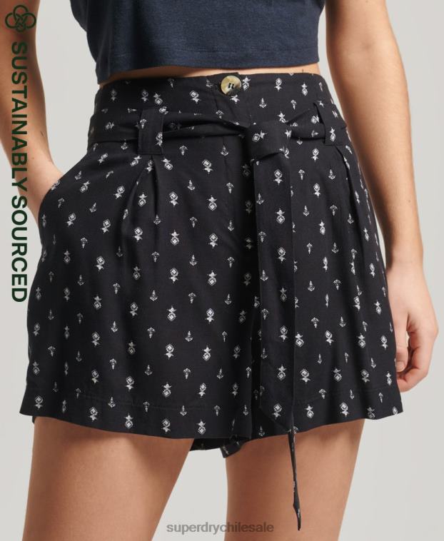 mujer Superdry negro pantalones cortos ecovero vintage con estampado de bolsas de papel 2R68Z3130