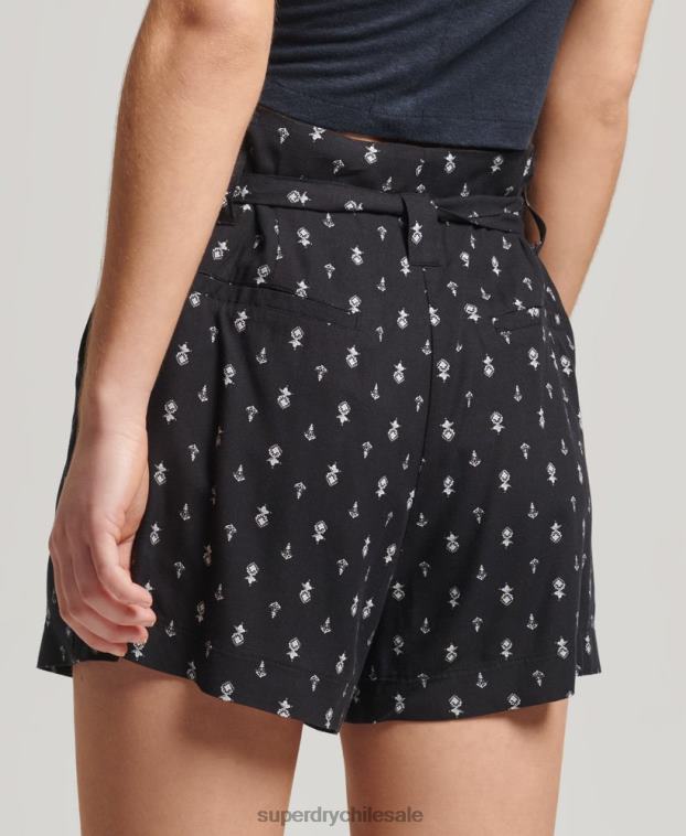 mujer Superdry negro pantalones cortos ecovero vintage con estampado de bolsas de papel 2R68Z3130