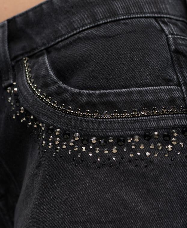mujer Superdry negro shorts de mezclilla con detalles de strass 2R68Z3112