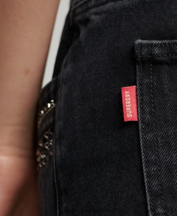 mujer Superdry negro shorts de mezclilla con detalles de strass 2R68Z3112