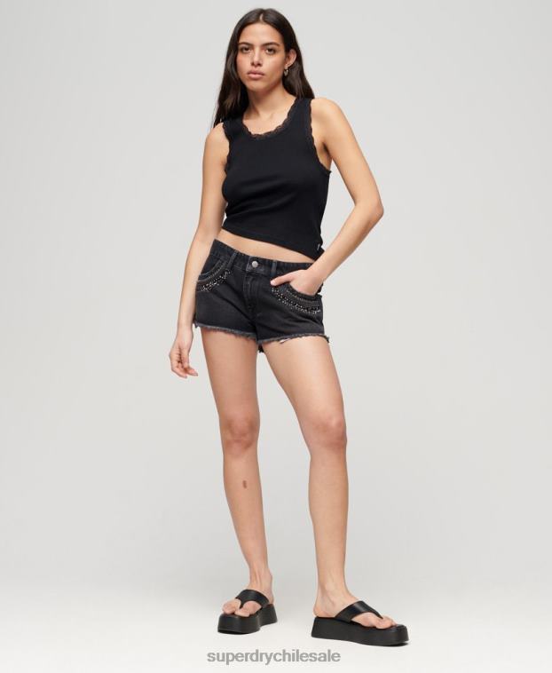 mujer Superdry negro shorts de mezclilla con detalles de strass 2R68Z3112