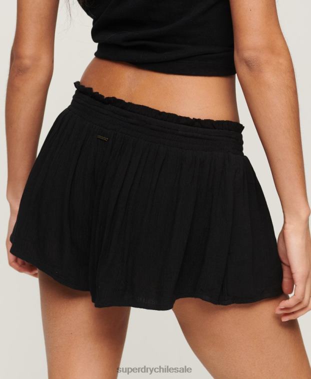 mujer Superdry negro shorts de playa fruncidos 2R68Z2049