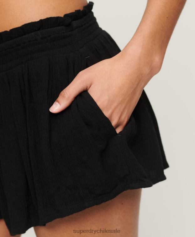 mujer Superdry negro shorts de playa fruncidos 2R68Z2049