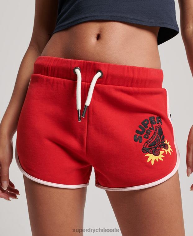 mujer Superdry rojo pantalones cortos de jersey vintage roll with it 2R68Z2180