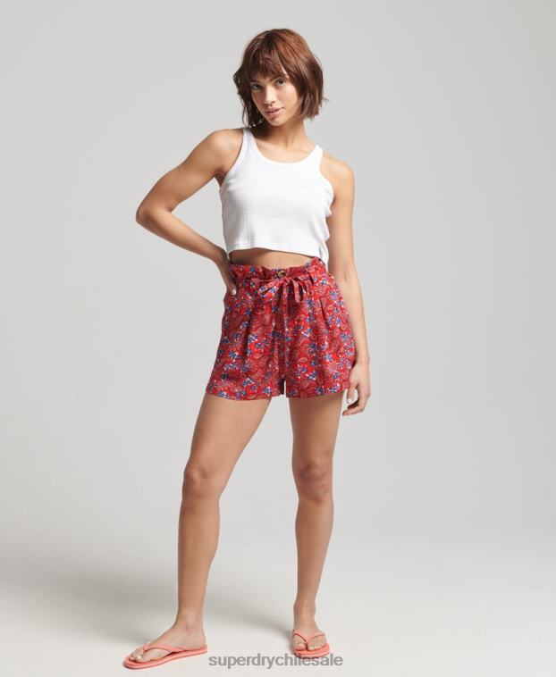 mujer Superdry rojo pantalones cortos ecovero vintage con estampado de bolsas de papel 2R68Z3137