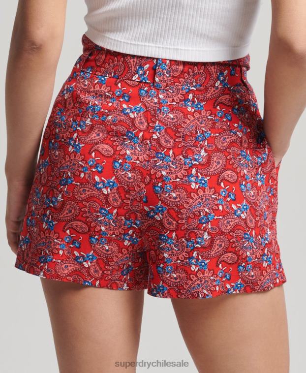 mujer Superdry rojo pantalones cortos ecovero vintage con estampado de bolsas de papel 2R68Z3137