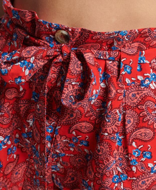mujer Superdry rojo pantalones cortos ecovero vintage con estampado de bolsas de papel 2R68Z3137