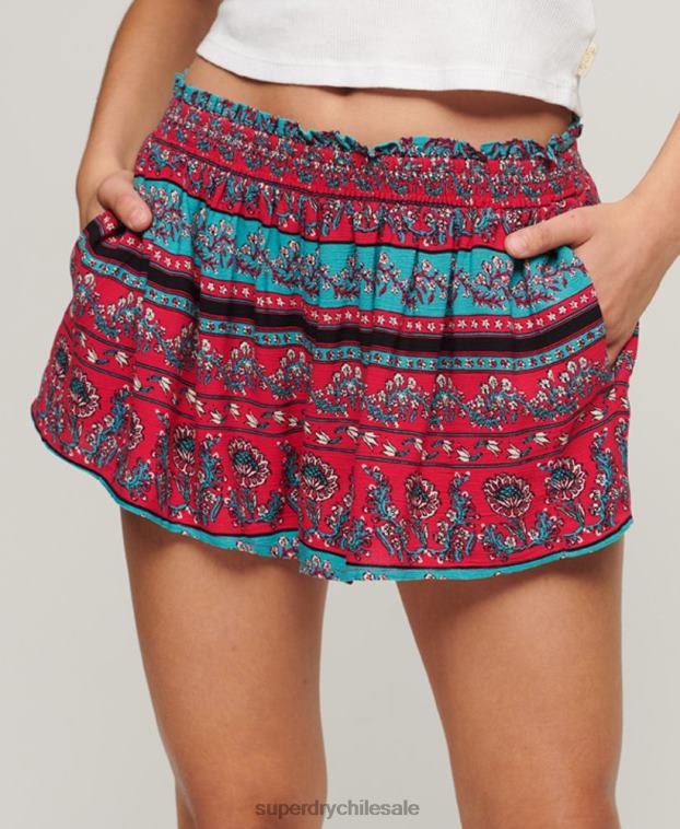 mujer Superdry rosa shorts de playa fruncidos 2R68Z2076