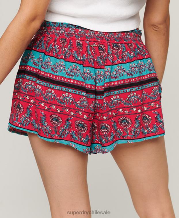 mujer Superdry rosa shorts de playa fruncidos 2R68Z2076