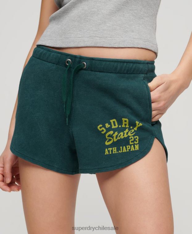mujer Superdry verde pantalones cortos atléticos esenciales de gofres 2R68Z3109