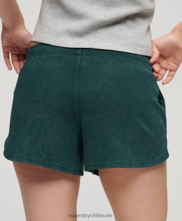 mujer Superdry verde pantalones cortos atléticos esenciales de gofres 2R68Z3109